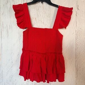 SHEIN Red Ruffle Layered Blouse